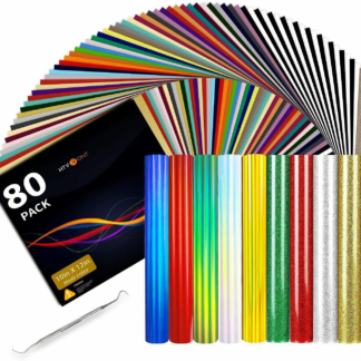 HTV Heat Transfer Vinyl Bundle – 80 Pack 12" × 10" Iron-On Vinyl Sheets for T-Shirts & Fabric