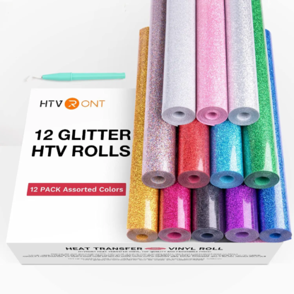 Splatter Htv Roll 12 Glitter HTV Rolls (25 × 150 cm) – 12 Colours for T-Shirts & Small ...