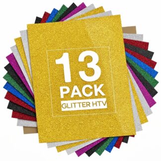 13-Piece Glitter HTV Heat Transfer Vinyl Sheets 30 x 25 cm – 12 Sheets + Heat-Resistant Sheet for Heat Press & Craft Cutters